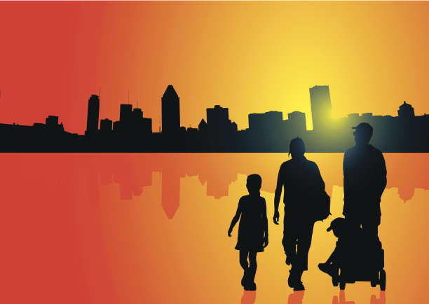 家庭和城市剪影图片下载