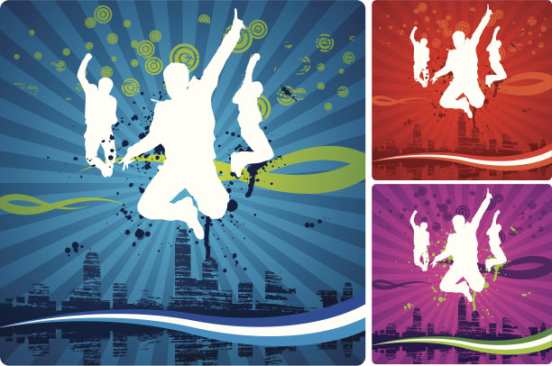 年轻人与城市景观跳跃图片下载