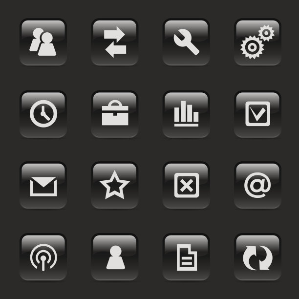 黑色光滑按钮上的商业图标图片下载