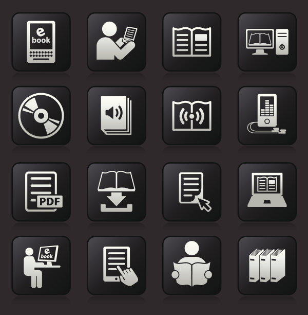 书籍和现代阅读版税免费矢量图标集图片下载