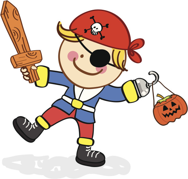 孩子与海盗万圣节服装卡通插图图片下载