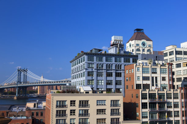 以曼哈顿桥为背景的布鲁克林高地建筑图片下载
