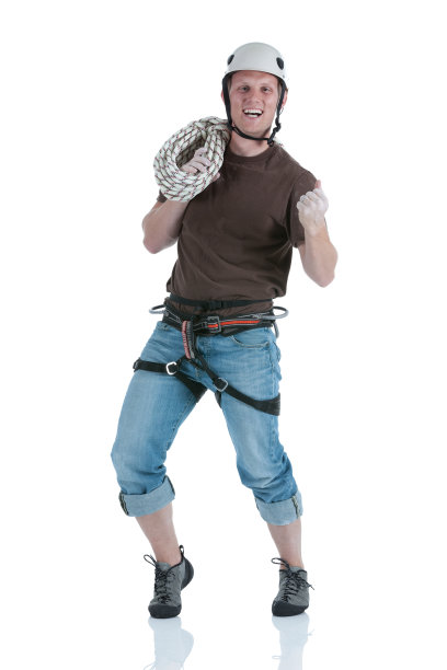 攀岩者兴奋地握紧拳头图片下载