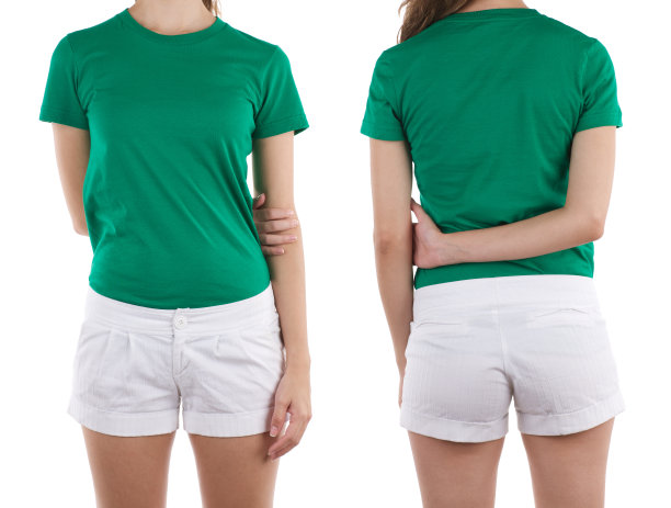 正面和背面的女人穿绿色衬衫图片下载