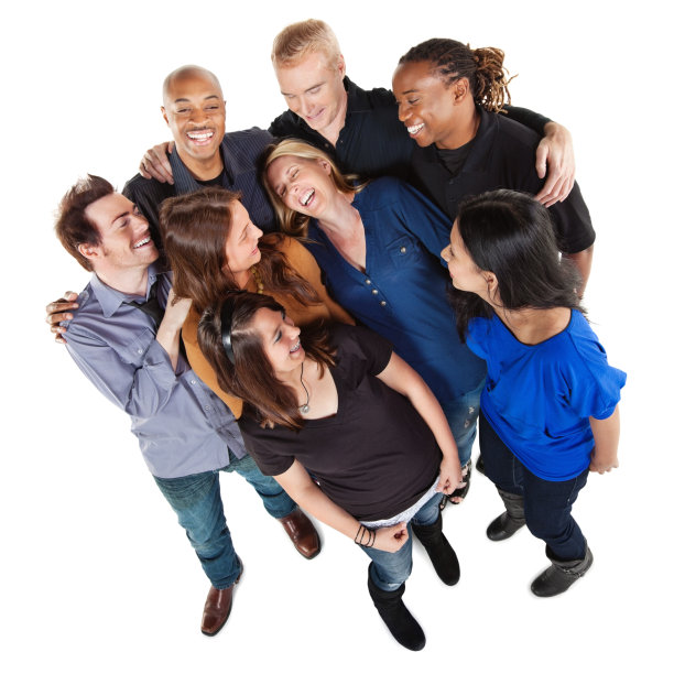 快乐的一群朋友一起歇斯底里地笑，孤立在白色图片下载