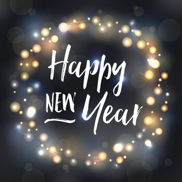 圣诞彩灯花环上挂着新年祝福图片下载