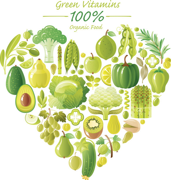 绿色水果和蔬菜心形图片下载