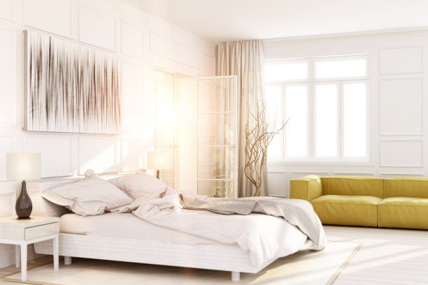 白色豪华卧室室内夏季图片下载