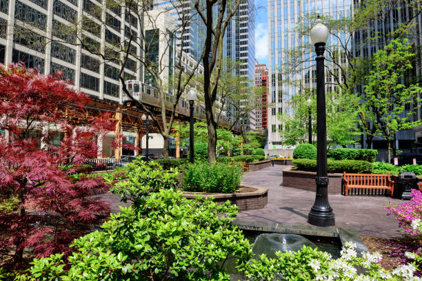 芝加哥的高架铁路和公园图片下载