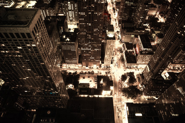 芝加哥金融区的夜景和鸟瞰图图片下载
