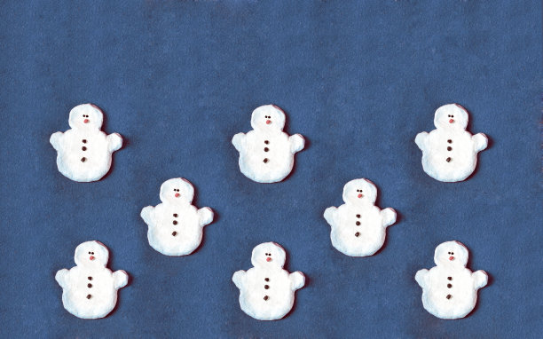 蓝色羊毛背景上的一群雪人图片下载
