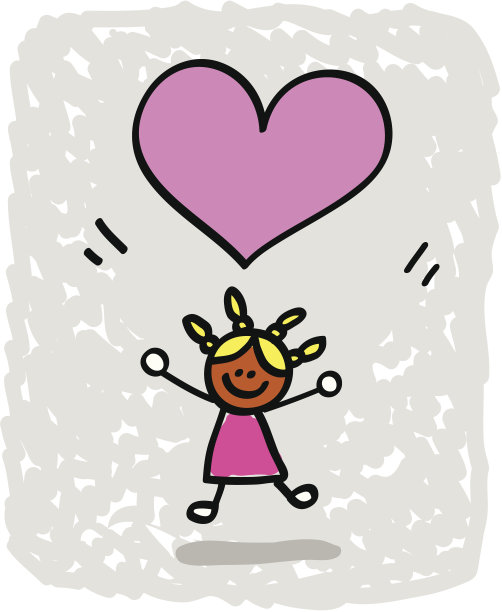 情人节快乐，女孩与心卡通插图情人节图片下载