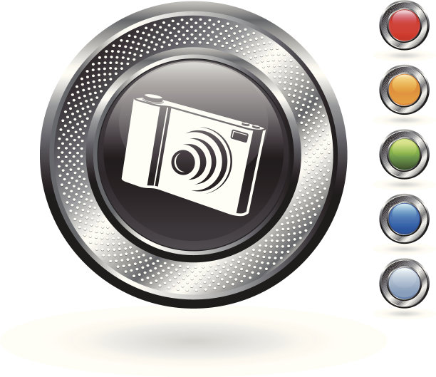 数码相机版权免费矢量艺术上的金属按钮图片下载