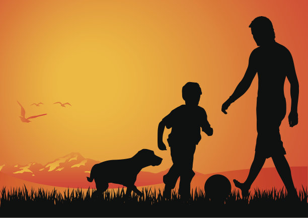 成人，儿童和狗图片下载