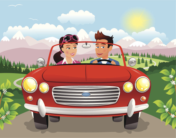 一对夫妇沿着山路开车图片下载