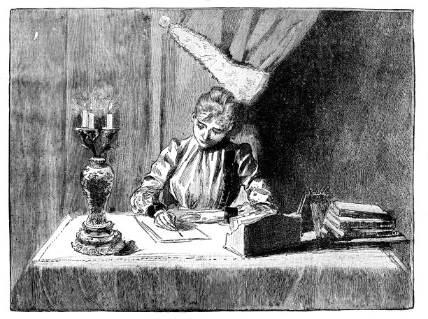 从1883年起，晚上坐在书桌前写日记的女人图片下载
