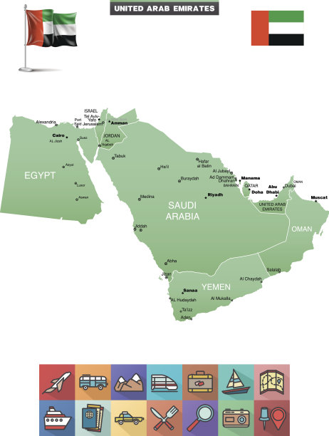 中东地图，旅游图标图片下载