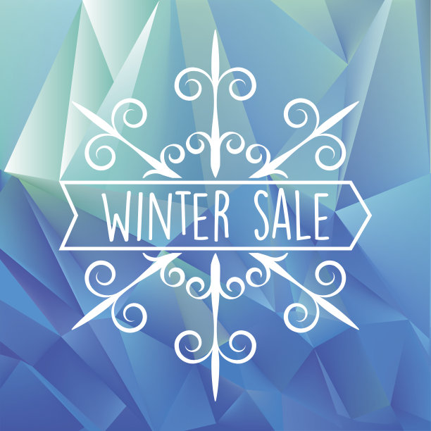 线条艺术冬季销售旗帜与蓝色多边形背景图片下载