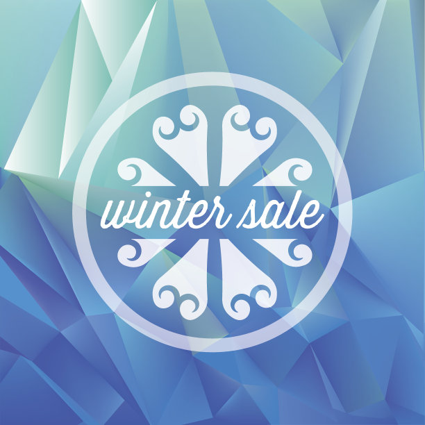 线艺术冬季销售符号的蓝色多边形背景图片下载