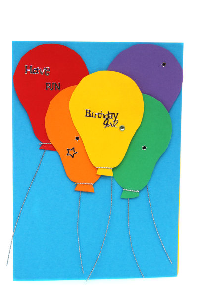 彩虹色气球自制的女孩生日贺卡图片图片下载