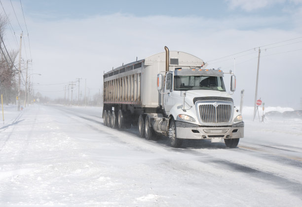暴风雪中的半挂车。图片下载