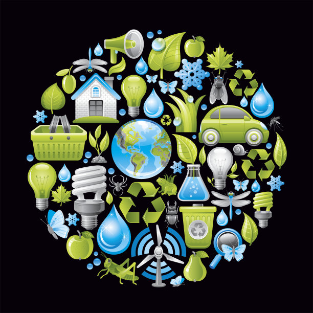 黑色背景圆圈中的生态概念图片下载