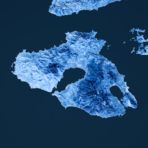 莱斯博斯岛地形图蓝色俯视图图片下载