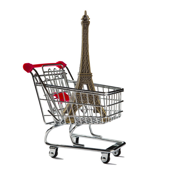 带有埃菲尔铁塔的购物车图片下载