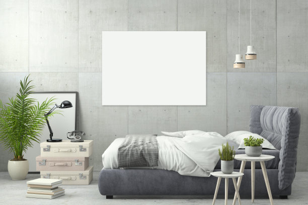 室内现代时尚的卧室墙模板素材图片