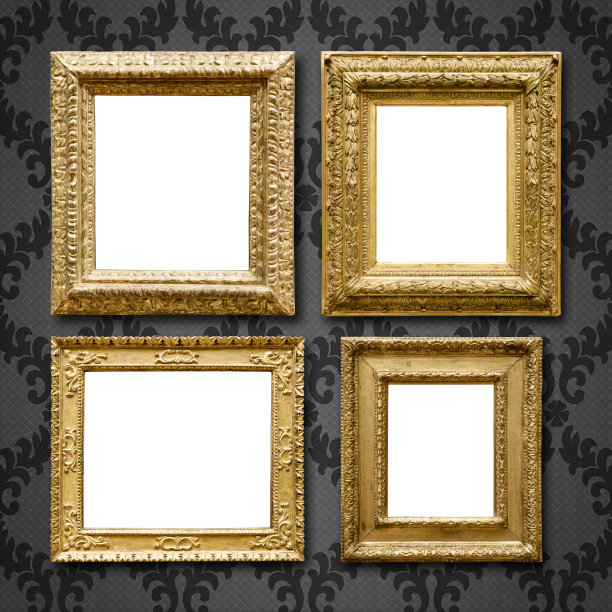 一套金色复古框架(剪辑路径)图片下载