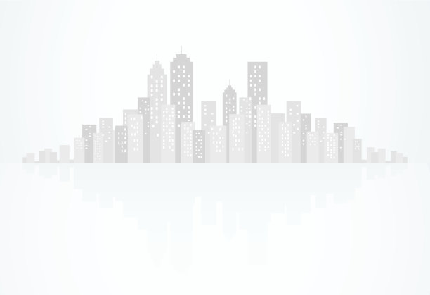 灰色城市天际线和摩天大楼的倒影剪影图片下载