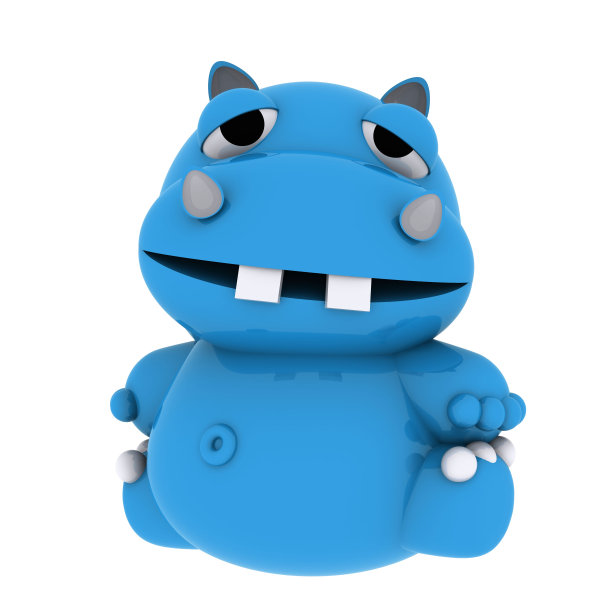 3D困倦的蓝色河马角色图片下载