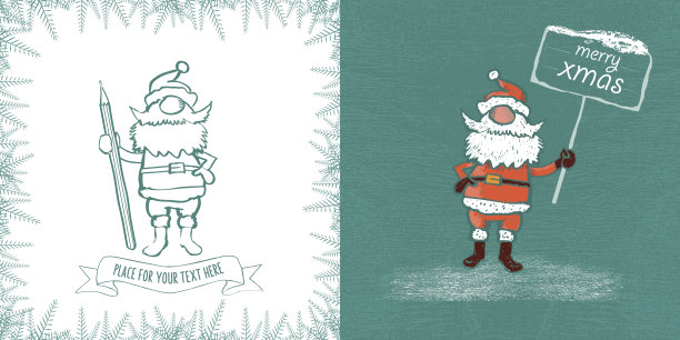 用钢笔和招牌制作的圣诞老人模板图片下载