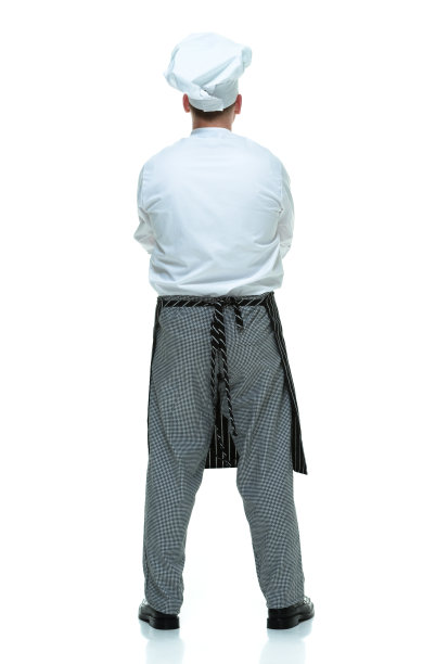 厨师双手交叉站立的后视图图片下载