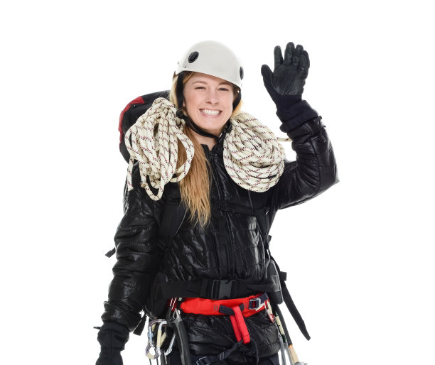 女攀登者微笑着挥手图片下载