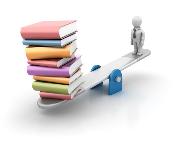 跷跷板与书籍和商人- 3D渲染图片下载