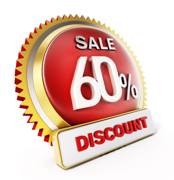 六折优惠按钮隔离在白色图片下载