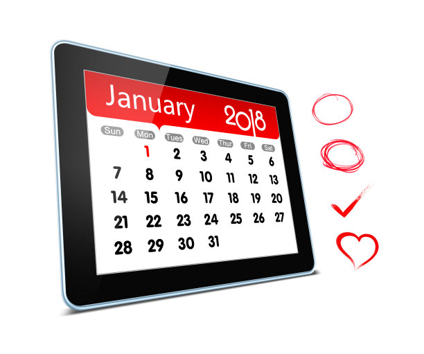 2018年1月台历数字平板隔离素材图片