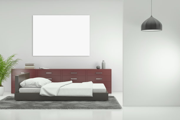 室内现代极简主义卧室墙模板图片下载