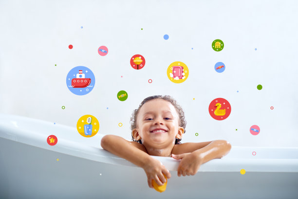 可爱宝宝的洗澡时间图片下载