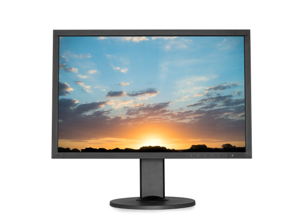 电脑显示器与日落屏幕隔离在白色图片下载