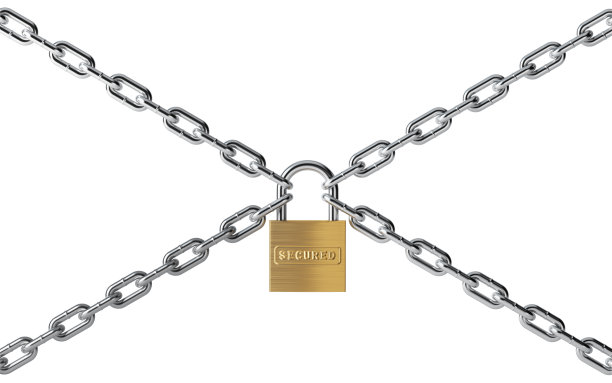 挂锁和链条隔离在白色背景素材图片