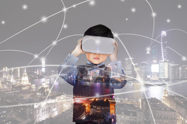 儿童使用虚拟现实耳机素材图片