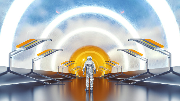 宇航员在天桥上走向外星传送门图片下载