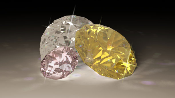 黄色、粉色和透明钻石(渲染)图片下载
