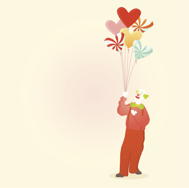 爱小丑拿着一堆五颜六色的气球图片下载