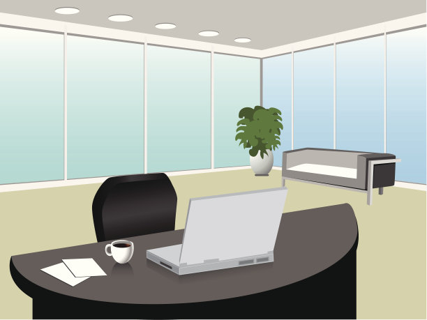办公室内景，桌上放着笔记本电脑和咖啡图片下载