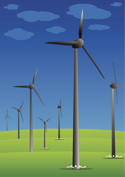 陆上风力发电场(绿色能源)-矢量图图片下载