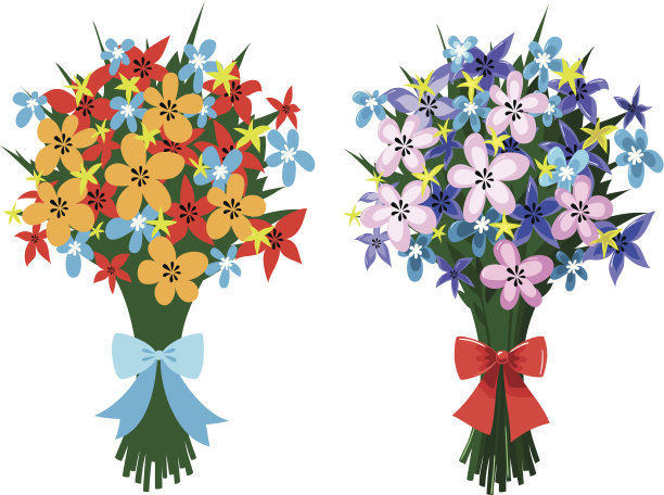 两束带蝴蝶结的春花图片下载