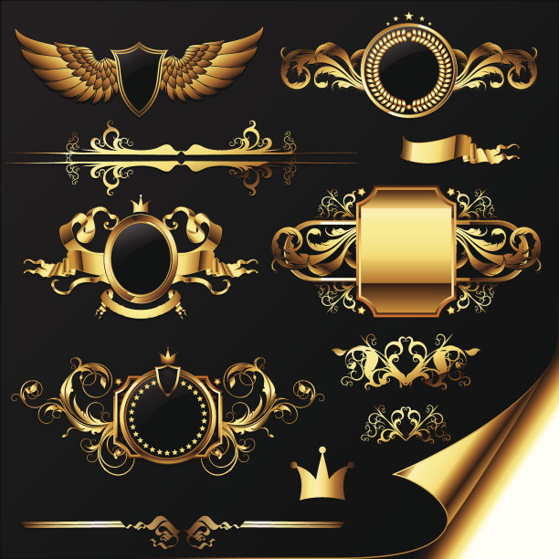 一套装饰性的金色标签图片下载